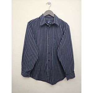 Men's Shirt Basic Editions Shirt Navy Blue striped Long Sleeve Button Up Collard